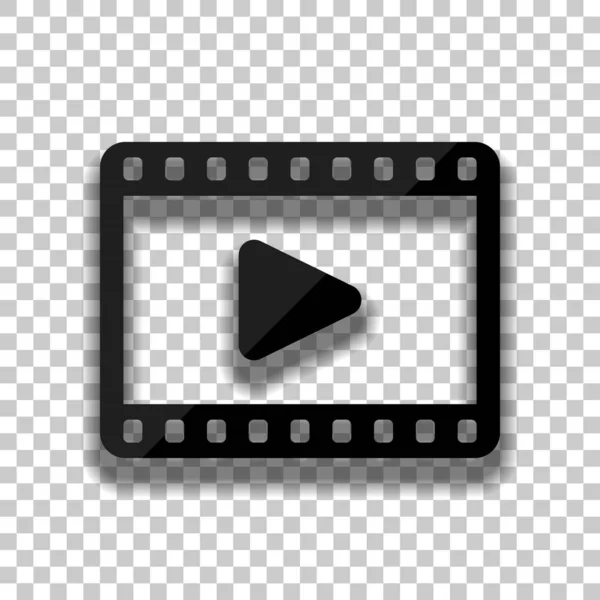 ビデオ アイコン 透明な背景のソフトな影と黒いガラス アイコン — ストックベクタ