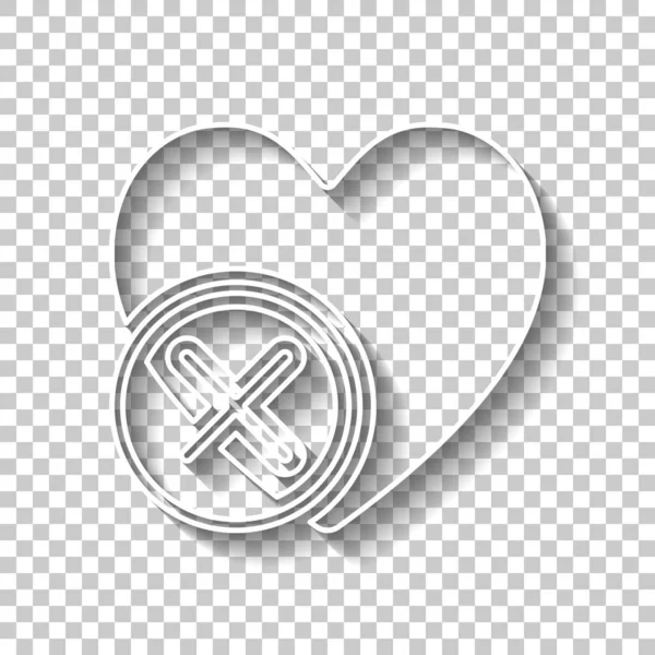 Сердце Крестом Простой Силуэт Знак Белого Контура Тенью Прозрачном Фоне — стоковый вектор