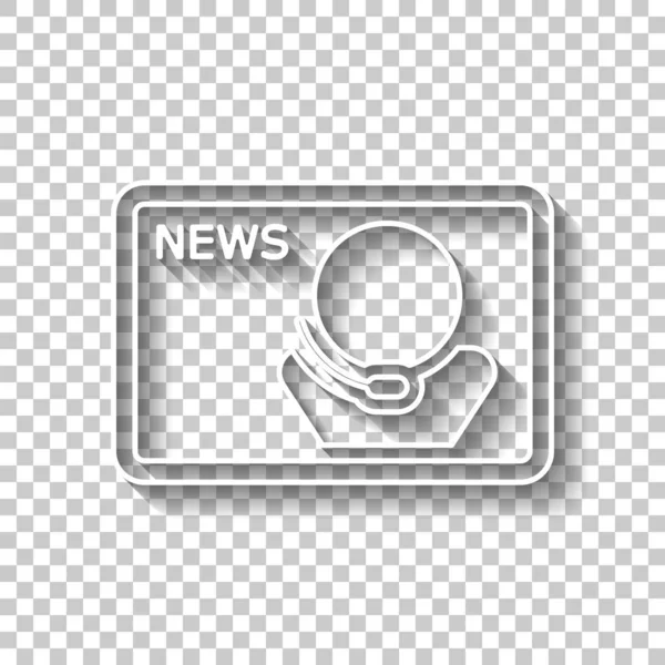 スピーカー付きテレビ ニュース放送 透明な背景に影と白いアウトライン記号 — ストックベクタ