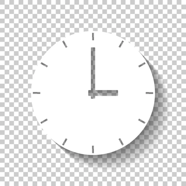 Icono Reloj Simple Icono Blanco Con Sombra Sobre Fondo Transparente — Vector de stock