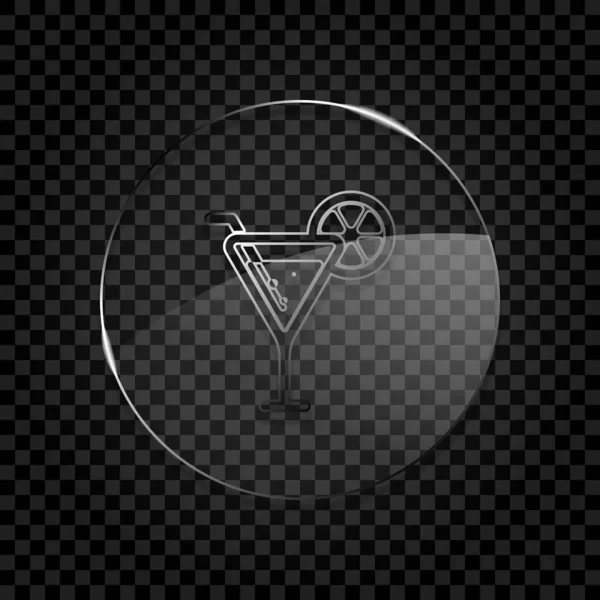 cocktail. simple silhouette. Icon in circle glass bubble on dark transparent grid. Glass style