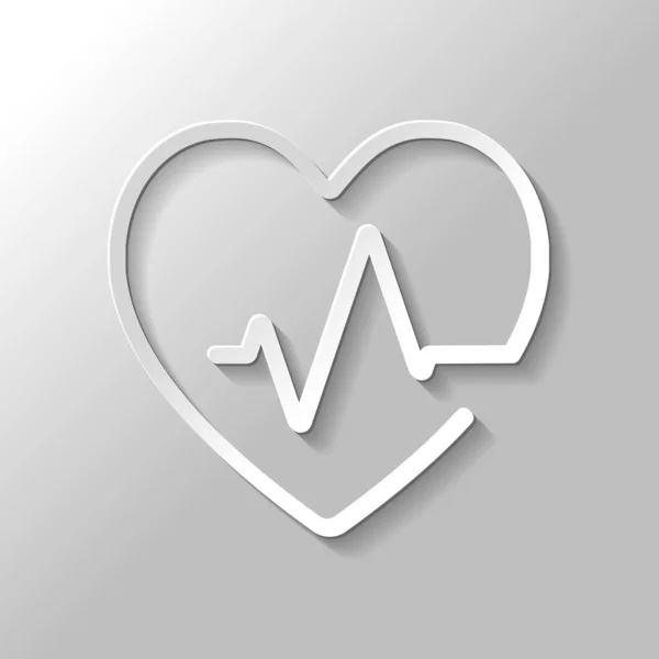 心脏和脉搏线 一行样式 带有薄轮廓的线性图标 背景为灰色阴影的纸张样式 — 图库矢量图片
