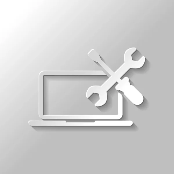 Laptop Reparatieservice Papier Stijl Met Schaduw Grijze Achtergrond — Stockvector