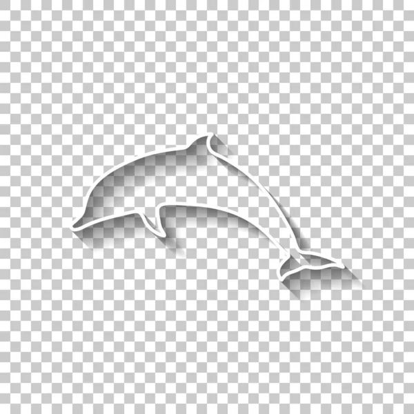 Silhouette Des Delfins Weißes Umrissschild Mit Schatten Auf Transparentem Hintergrund — Stockvektor