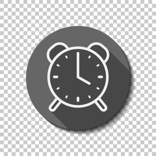 古い目覚まし時計 シンプルなアイコン 輪郭が細いと線形シンボル 透明な背景に円で長い影と白いフラット アイコン バッジやステッカー スタイル — ストックベクタ