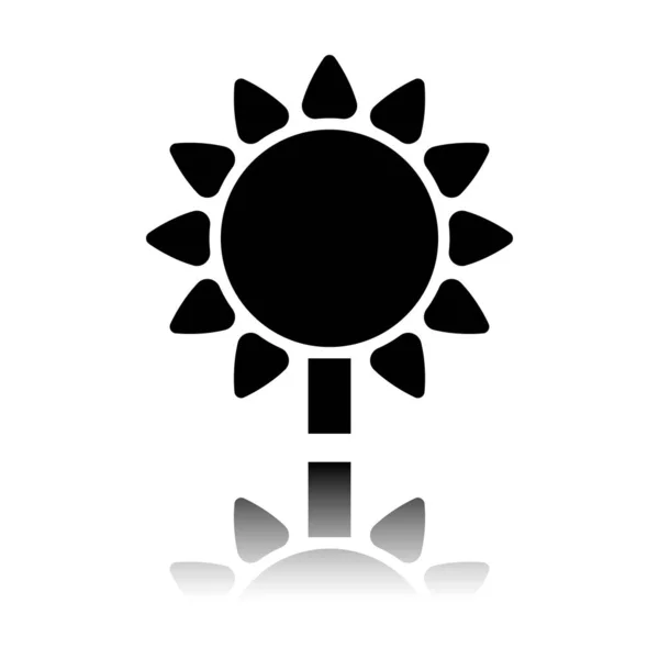 Girasole Pianta Icona Della Natura Icona Nera Con Riflesso Specchio — Vettoriale Stock