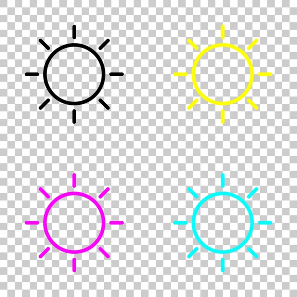 Güneş simgesi. Doğrusal, ince anahat. Cmyk simgeleri şeffaf arka plan üzerinde renkli dizi