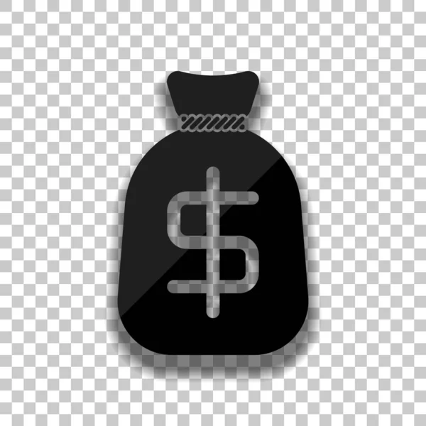 ドルのお金の袋 完全財布アイコン 透明な背景のソフトな影と黒いガラス アイコン — ストックベクタ