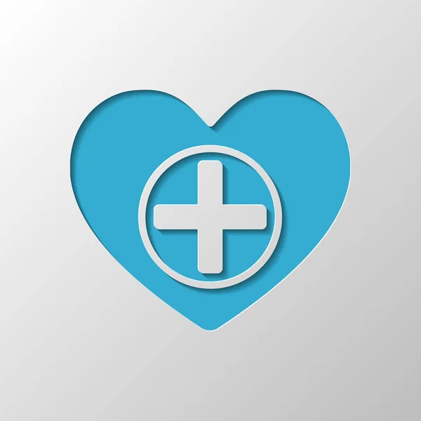 Καρδιά Και Ιατρικού Σταυρού Απλή Εικόνα Χαρτί Σχεδίασης Cutted Σύμβολο — Διανυσματικό Αρχείο