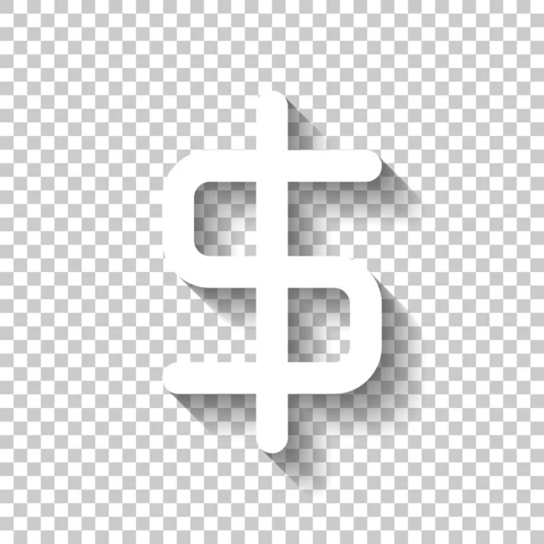 Símbolo Dólar Simple Icono Blanco Con Sombra Sobre Fondo Transparente — Vector de stock