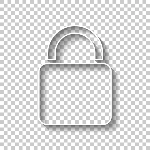 Lock Icon White Outline Sign Shadow Transparent Background — Stock Vector