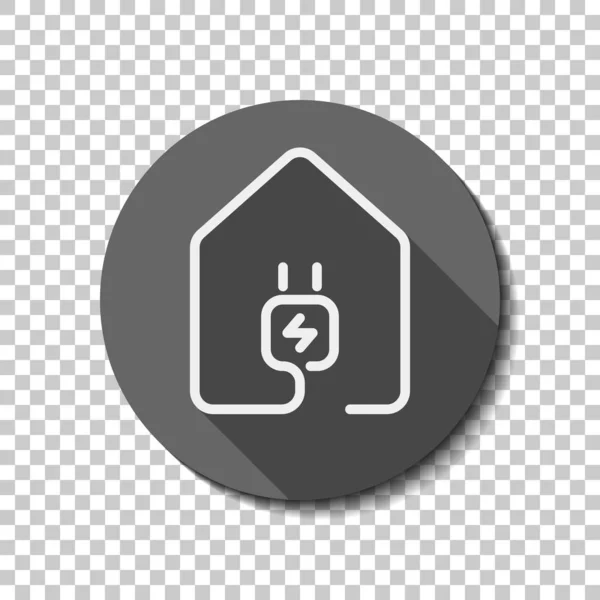 Huis Met Elektrische Stroom Stekker Pictogram Lijnstijl Witte Vlakke Pictogram — Stockvector