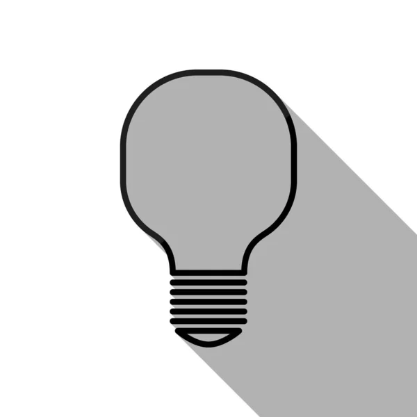 Ícone Lâmpada Luz Objeto Preto Com Sombra Longa Fundo Branco — Vetor de Stock