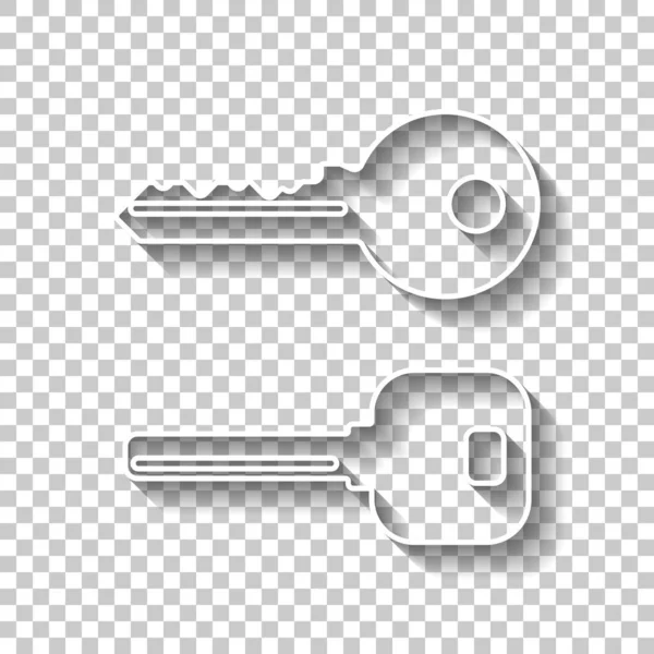 Llaves Iconos Conjunto Señal Contorno Blanco Con Sombra Sobre Fondo — Vector de stock