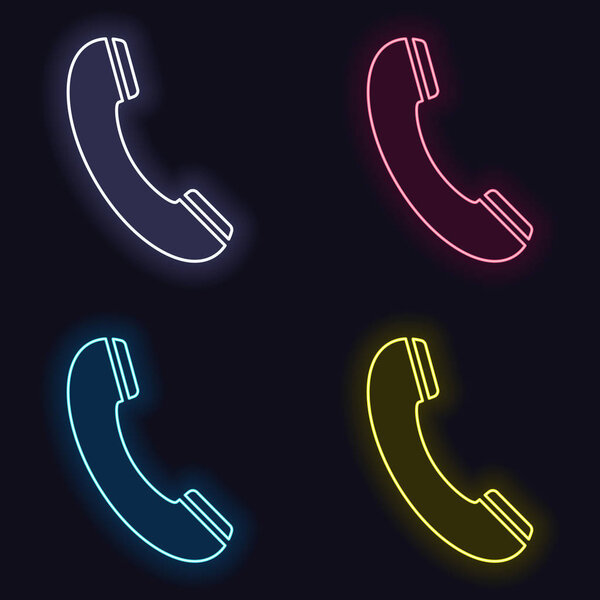 Значок телефонного приемника. Набор неоновых знаков моды. Казино стиль на темном фоне. Бесшовный рисунок
