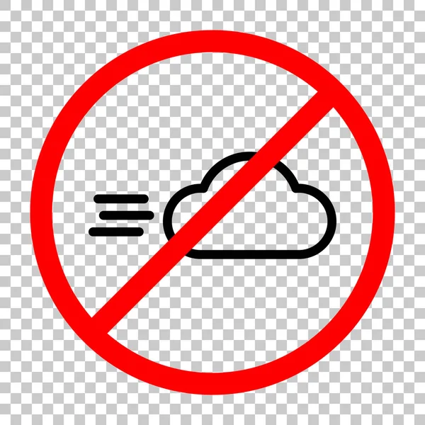 Rüzgarlı simgesi. Doğrusal, ince anahat. Siyah kırmızı uyarı işareti şeffaf arka plan ile nesnesinde izin yok
