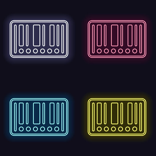 Barcode label icon. Circles instead of numbers. Set of neon sign. Casino style on dark background. Seamless pattern