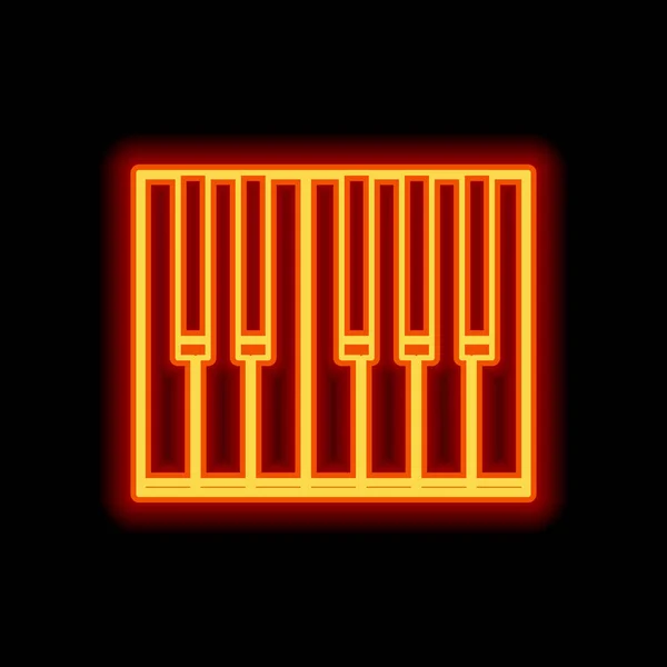 Simple Piano Icon Orange Neon Style Black Background Light Icon — Stock Vector