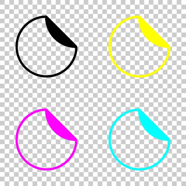 Bükülmüş kenar ile yuvarlak etiket. Cmyk simgeleri şeffaf arka plan üzerinde renkli dizi