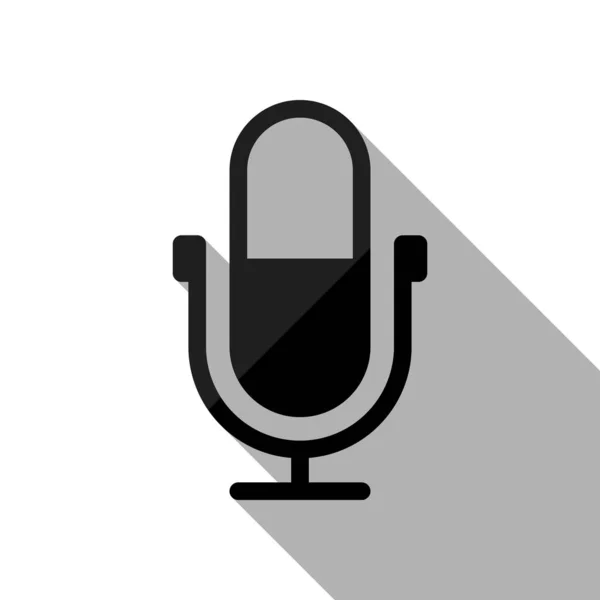 Simple Icône Microphone Objet Noir Avec Une Ombre Longue Sur — Image vectorielle