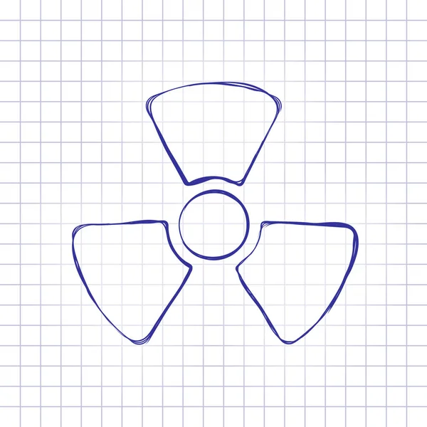 放射線単純なシンボル 放射能のアイコン 手紙に描かれた絵 青インク アウトライン スケッチ スタイル 市松模様の背景の落書き — ストックベクタ