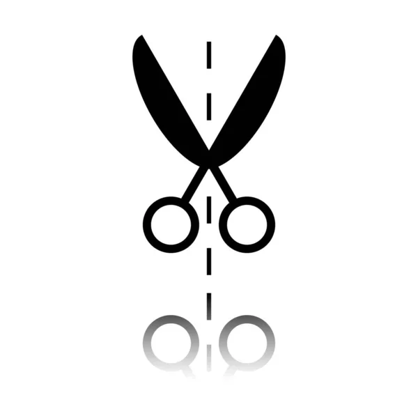 Icône Ciseaux Icône Noire Avec Réflexion Miroir Sur Fond Blanc — Image vectorielle