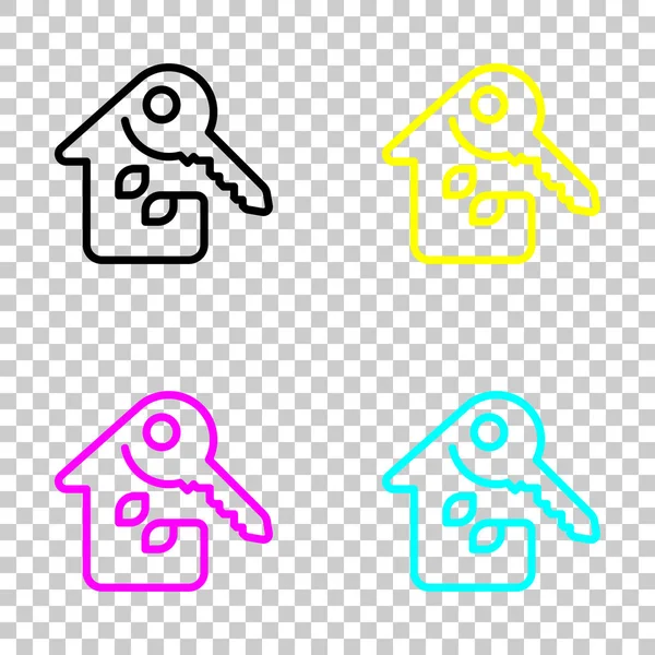 House ile anahtar. İnce anahat ile doğrusal simgesi. Bir çizgi stili. Cmyk simgeleri şeffaf arka plan üzerinde renkli dizi