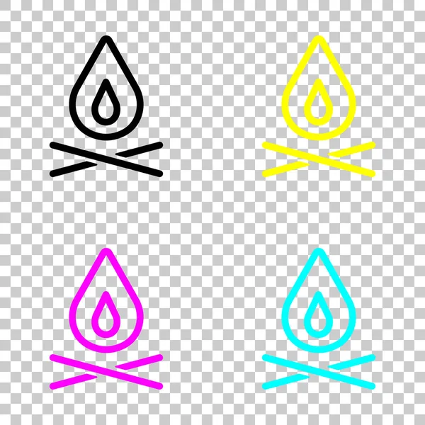 alev ateş. basit siluet. Cmyk simgeleri şeffaf arka plan üzerinde renkli dizi