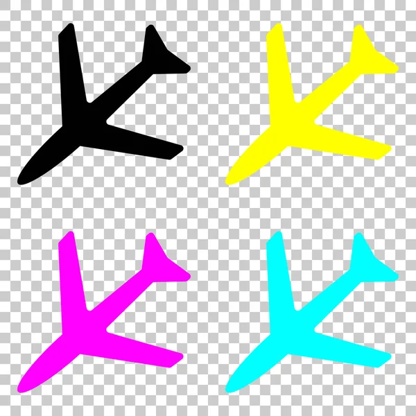 Uçak simgesi. Cmyk simgeleri şeffaf arka plan üzerinde renkli dizi.