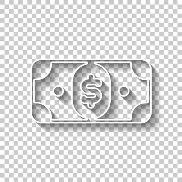 Billets Dollars Simple Icône Signe Contour Blanc Avec Ombre Sur — Image vectorielle