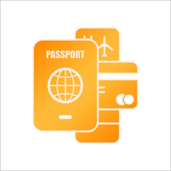 Passaporto Biglietto Carta Credito Concetto Viaggio Aereo Segno Arancione Con — Vettoriale Stock