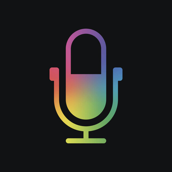 Simple microphone icon. Rainbow color and dark background