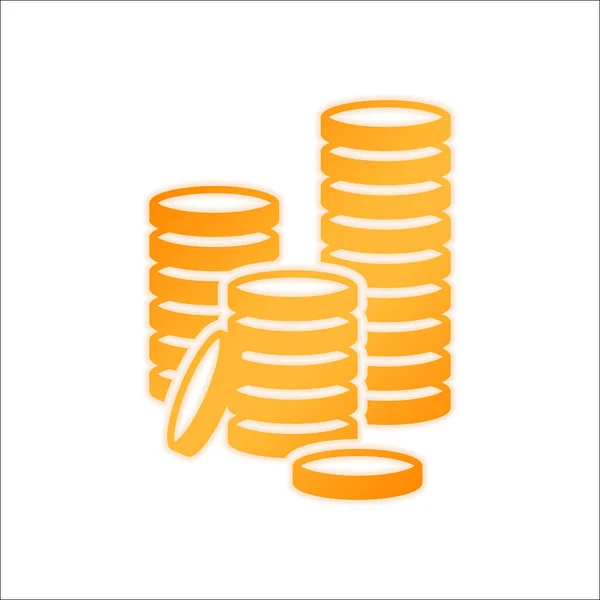 Ikona Stos Monet Pomarańczowy Znak Słabym Świetle Białym Tle — Wektor stockowy