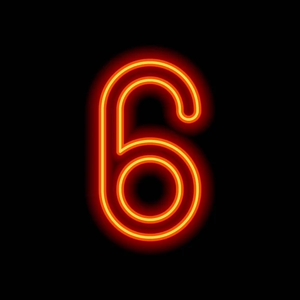 Number Six Numeral Simple Letter Orange Neon Style Black Background — Stock Vector
