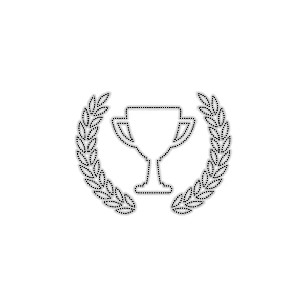 Copa Campeones Con Corona Laurel Icono Simple Silueta Contorno Punteado — Vector de stock