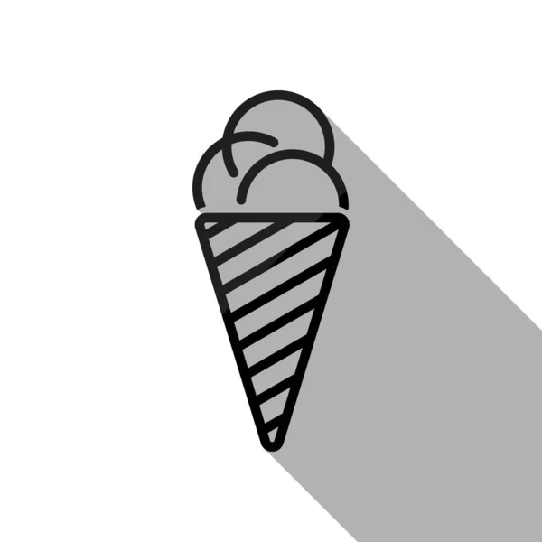 Значок Морозива Чорний Єкт Довгою Тіні Білому Тлі — стоковий вектор
