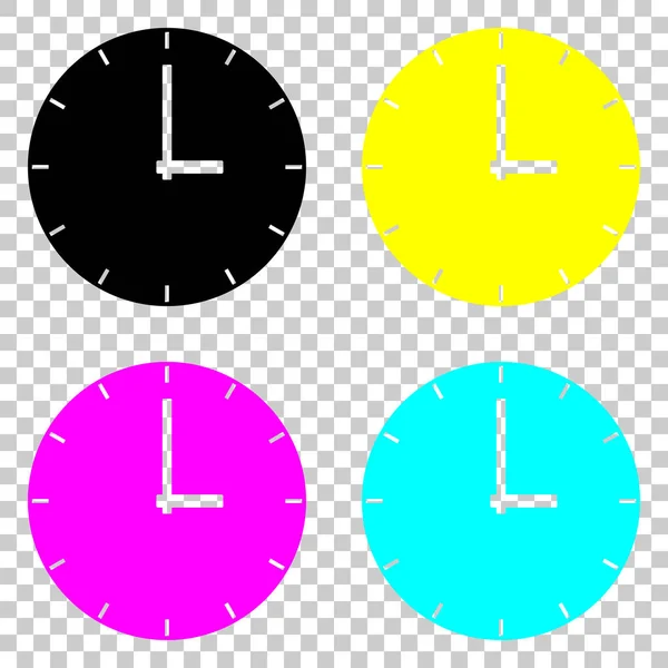 Simple Clock Icon Colored Set Cmyk Icons Transparent Background — Stock Vector