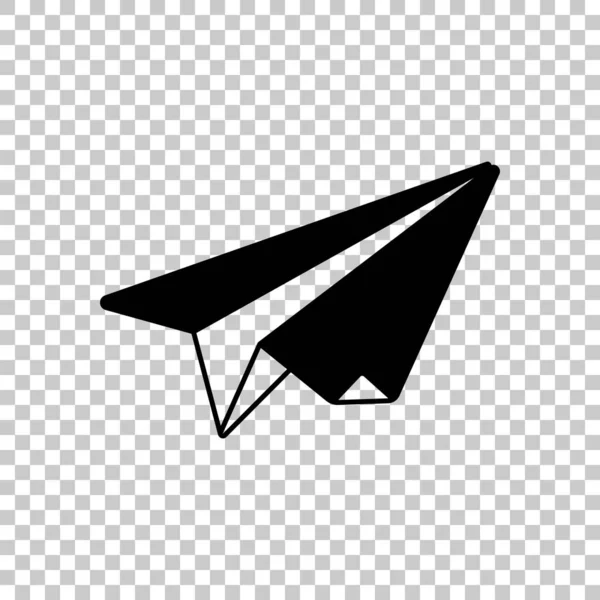 Papier Vliegtuig Origami Zweefvliegtuig Zwarte Symbool Transparante Achtergrond — Stockvector