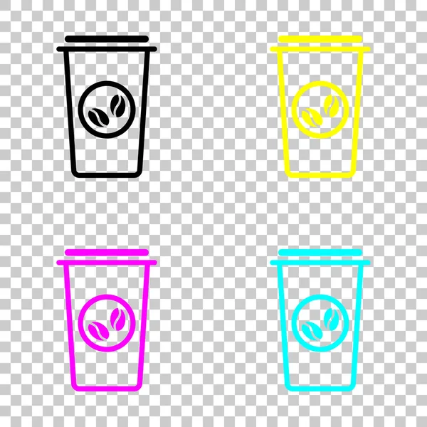 Kahve fincanı, kahve. Basit doğrusal simgesi, ince anahat. Cmyk simgeleri şeffaf arka plan üzerinde renkli dizi