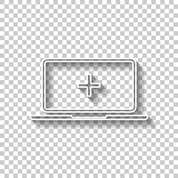 Laptop Notebook Computer Medical Cross Screen Simple Icon White Outline — Stock Vector