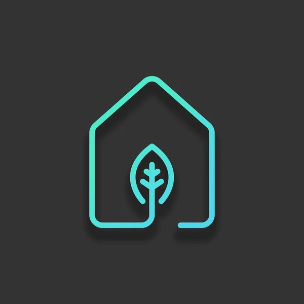 Casa Con Icono Hoja Ecológica Estilo Línea Concepto Logotipo Colorido — Vector de stock