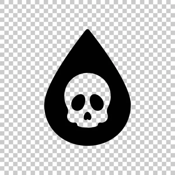 滴下毒药或酸与头骨的标志 危险的图标 透明背景上的黑色符号 — 图库矢量图片