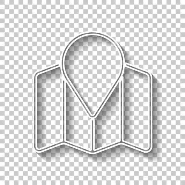 İşaretçi simgesi basit harita. Doğrusal sembolü ile ince anahat. Gölge şeffaf arka plan üzerinde beyaz anahat işaretiyle