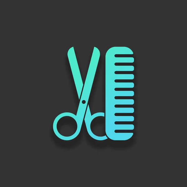 Ciseaux Brosse Cheveux Outils Coiffeur Concept Logo Coloré Avec Ombre — Image vectorielle