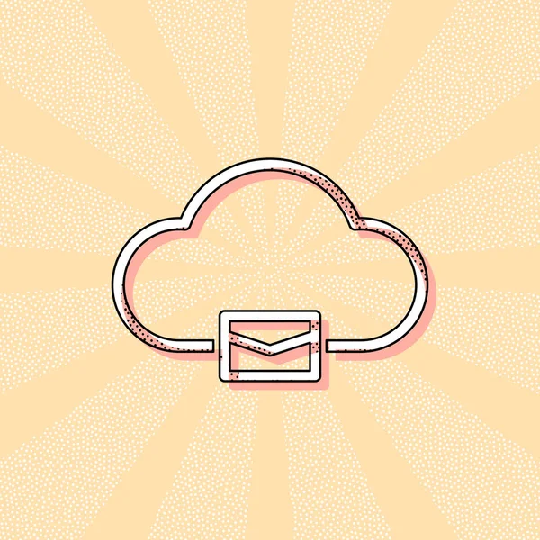 bulut posta, ince anahat ile basit doğrusal simgesi. Retro Vintage tipografi ofset baskı etkisi ile. Çizgi roman pop sanat arka plan ile nokta poster