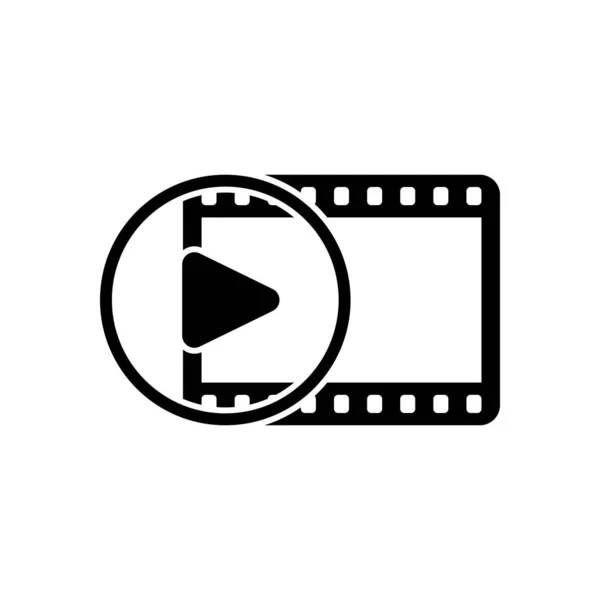 Ταινία Ταινία Play Σύμβολο Στον Κύκλο Απλή Σιλουέτα Μαύρη Εικόνα — Διανυσματικό Αρχείο