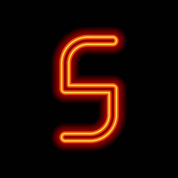 Number Numeral Fifth Orange Neon Style Black Background Light Icon — Stock Vector