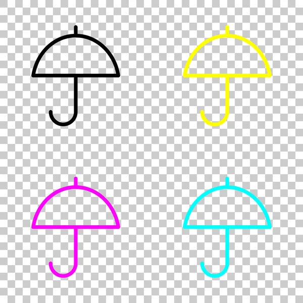 Basit şemsiye simgesi. Doğrusal, ince anahat. Cmyk simgeleri şeffaf arka plan üzerinde renkli dizi