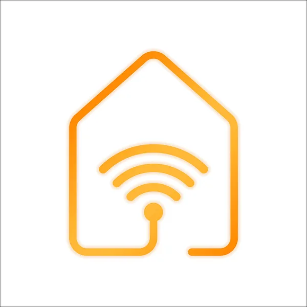 Maison Avec Icône Wifi Style Ligne Panneau Orange Avec Faible — Image vectorielle