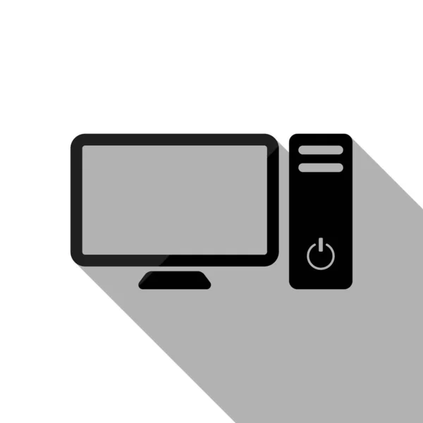 个人计算机 个人计算机 系统单元和监视器 白色背景上有长阴影的黑色物体 — 图库矢量图片